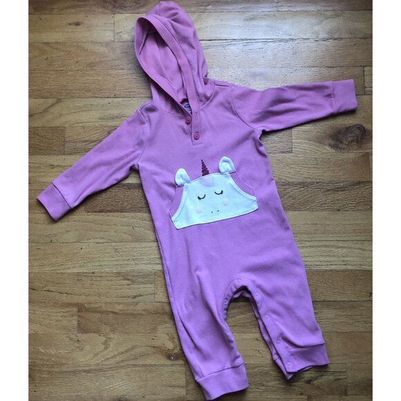Old Navy Pink 6-12M Hooded Unicorn Overall - Picture 2 of 10